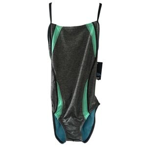 Speedo Women's Pro LT Heather Splice Flipback Swimsuit One Piece 6/32 Gray Teal